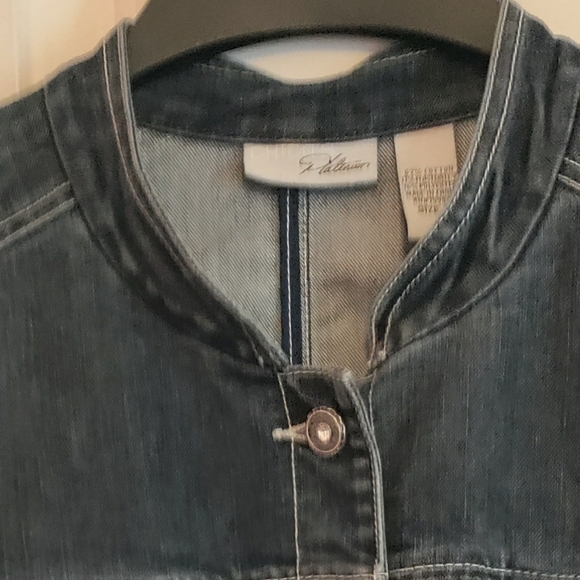Chico's Platinum denim jean jacket mandarin collar button front  pockets  size 3 - Picture 4 of 7